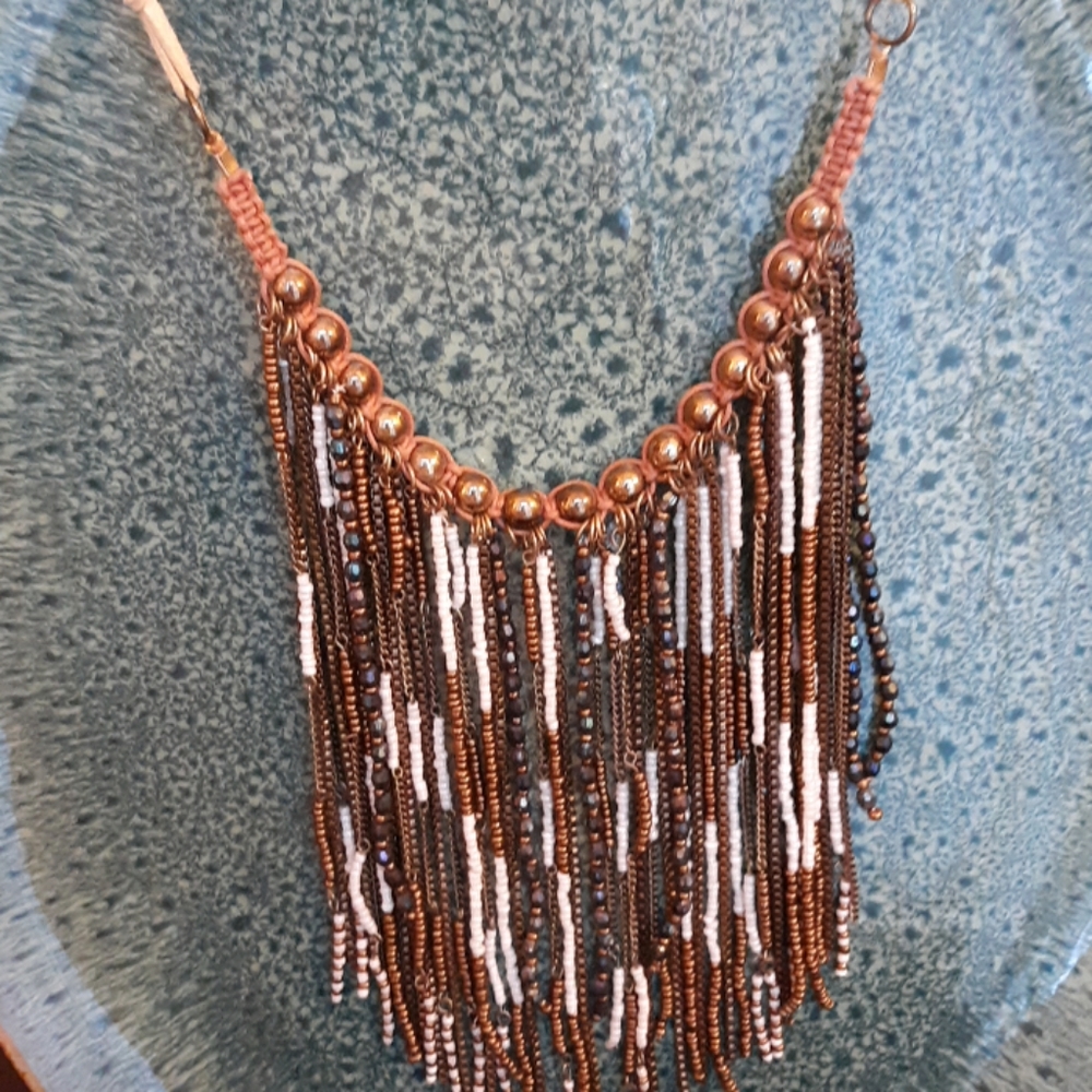 Bronze beaded boho necklace.
